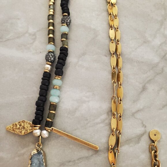 ✨ Stella and Dot Labradorite Artisan Druzy Beaded Stone Pave Rhinestone Pendant - Picture 10 of 14